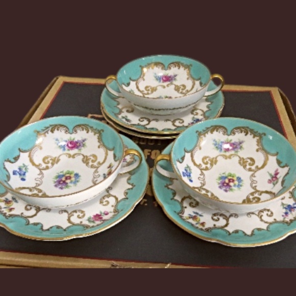 3 - GERMANY ROYAL BAYREUTH ROSALIND SOUP/CREAM CUP & SAUCER GOLD TRIM - Picture 2 of 6